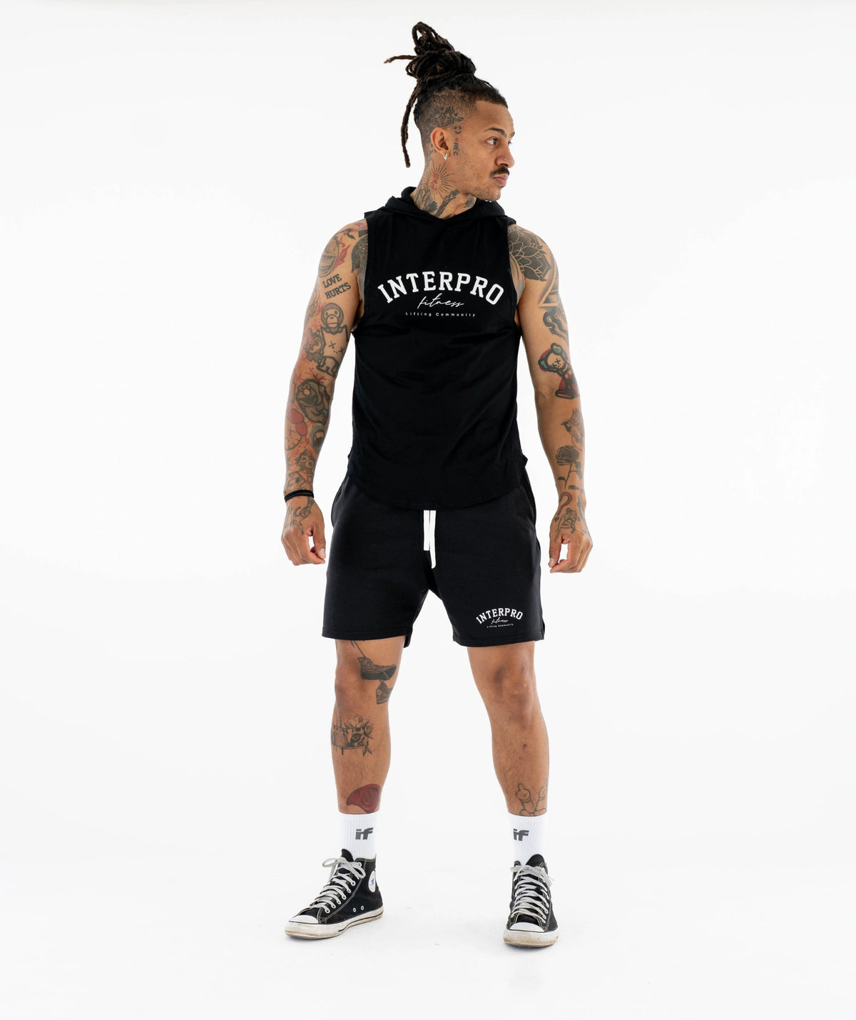 black sleeveless shirt and shorts