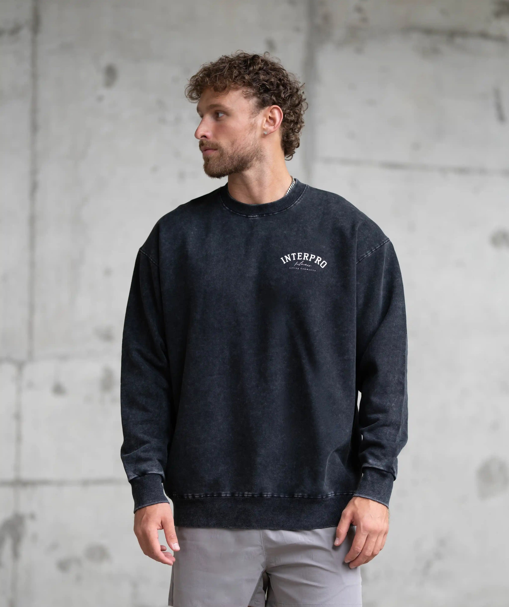 Men's Oversized Acid Wash Sweater - Black