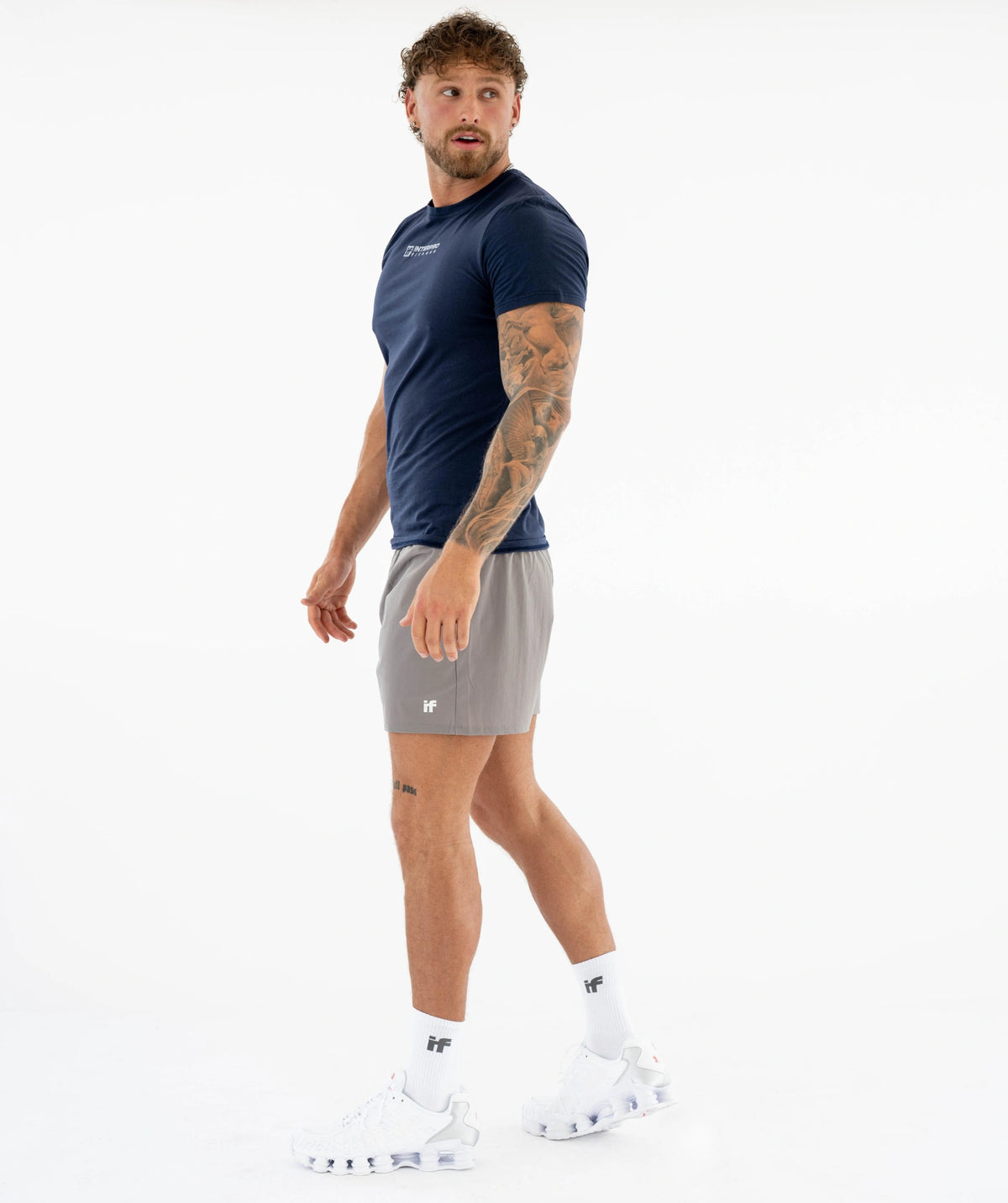 Man wearing a navy t-shirt