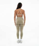 Rear view of Interpro Fitness womens gym leggings in marl green